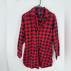 Ralph Lauren 100% cotton buffalo check flannel tunic  top w/ruffled accents S/XS